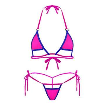 Women's Halter Triangle Bikini Tie Side Bottom Two Piece Hollow Out Swimsuit Micro Mini Swimwear (Rose)