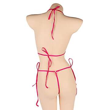 Women's Halter Triangle Bikini Tie Side Bottom Two Piece Hollow Out Swimsuit Micro Mini Swimwear (Rose)