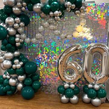 Shimmer Wall Backdrop Iridescent Silver Wall Panels 24Pcs Square Sequin Shimmer Wall Backdrop Decoration for Birthday Party,Wedding, Anniversary