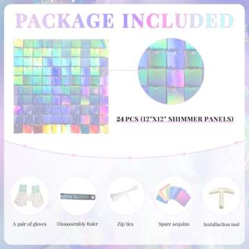 Shimmer Wall Backdrop Iridescent Silver Wall Panels 24Pcs Square Sequin Shimmer Wall Backdrop Decoration for Birthday Party,Wedding, Anniversary