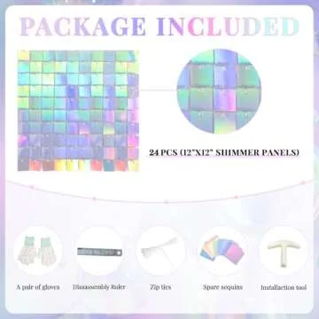 Shimmer Wall Backdrop Iridescent Silver Wall Panels 24Pcs Square Sequin Shimmer Wall Backdrop Decoration for Birthday Party,Wedding, Anniversary