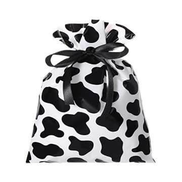Tinlade 60 Pieces 6 x 9 Inch Cow Cellophane Candy Bags Cow Print Treat Goodie Bags with 25 Yards Ribbon Farm Animal Party Favors for Birthday Animal Theme Party Supplies