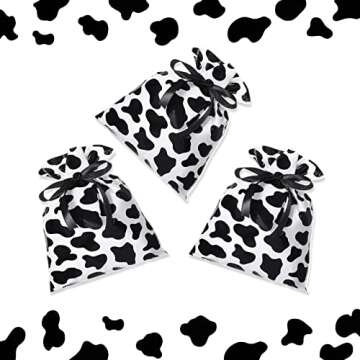 Tinlade 60 Pieces 6 x 9 Inch Cow Cellophane Candy Bags Cow Print Treat Goodie Bags with 25 Yards Ribbon Farm Animal Party Favors for Birthday Animal Theme Party Supplies