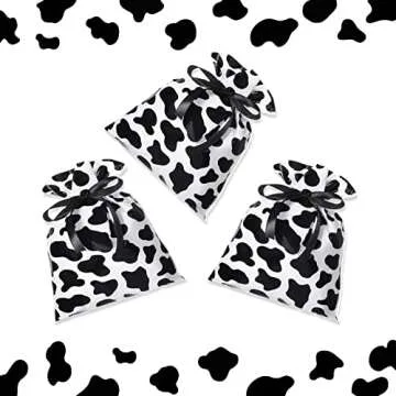 Tinlade 60 Pieces 6 x 9 Inch Cow Cellophane Candy Bags Cow Print Treat Goodie Bags with 25 Yards Ribbon Farm Animal Party Favors for Birthday Animal Theme Party Supplies