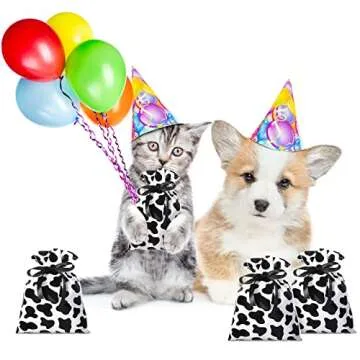Tinlade 60 Pieces 6 x 9 Inch Cow Cellophane Candy Bags Cow Print Treat Goodie Bags with 25 Yards Ribbon Farm Animal Party Favors for Birthday Animal Theme Party Supplies