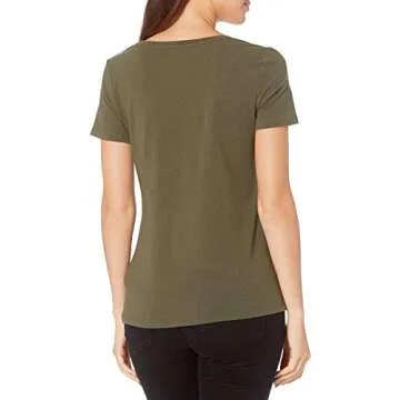 Amazon Essentials Women's Classic-Fit Short-Sleeve Scoop Neck T-Shirt (Available in Plus Size), Pack of 2, Dark Olive/Black, Medium