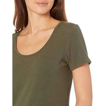 Amazon Essentials Women's Classic-Fit Short-Sleeve Scoop Neck T-Shirt (Available in Plus Size), Pack of 2, Dark Olive/Black, Medium