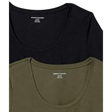 Amazon Essentials Women's Classic-Fit Short-Sleeve Scoop Neck T-Shirt (Available in Plus Size), Pack of 2, Dark Olive/Black, Medium