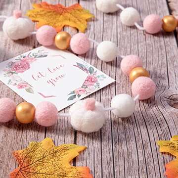 CINPIUK Pumpkin Felt Ball Garland for Fall Thanksgiving Decoration, Pink White Felt Pom Bunting with...