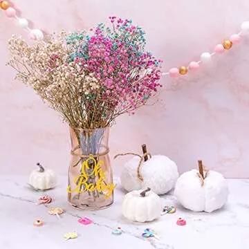 CINPIUK Pumpkin Felt Ball Garland for Fall Thanksgiving Decoration, Pink White Felt Pom Bunting with Gold Wooden Ball Banner for Autumn Baby Shower Wedding Favors Nurser Decor