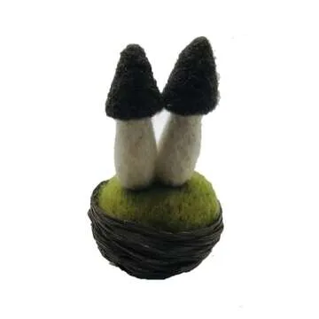 Handmade Needle Felted Bird Nest with Mushrooms - Eco-Friendly Decor