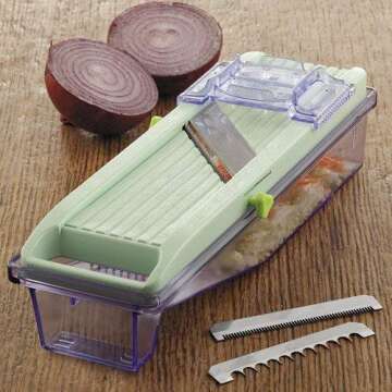 Benriner Mandoline Slicer with Collection Tray and 4 Blades, Japanese Stainless Steel, BPA Free