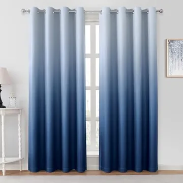 HOMEIDEAS Navy Blue Ombre Blackout Curtains - 52x84, Stylish & Energy Saving