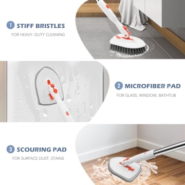 SetSail Floor Scrub Brush with Adjustable Handle and Brush Heads