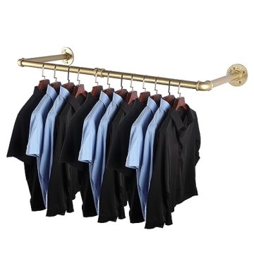 AddGrace Gold Clothing Rack Wall Mounted Clothes Rack Industrial Pipe Clothing Rack Heavy Duty Cloth...