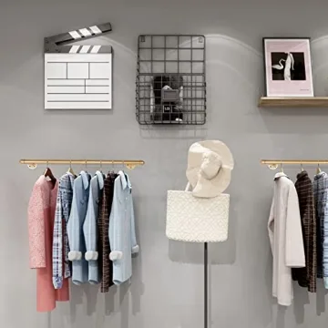AddGrace Gold Clothing Rack Wall Mounted Clothes Rack Industrial Pipe Clothing Rack Heavy Duty Clothes Rack for Hanging Clothes Multi-Purpose Closet Rack for Wardrobe and Laundry Room 1 Pack