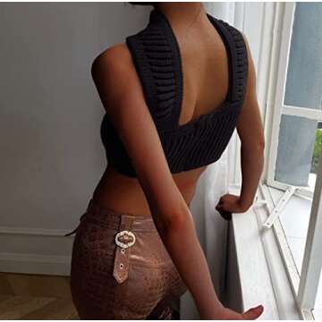 Women Sexy Strapless Tube Crop Top Knitted Halter Neck Bustier Tops Aesthetic Clothes Going Out Top Black S