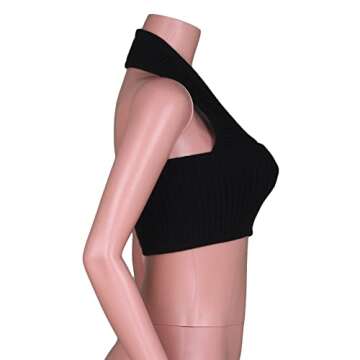 Women Sexy Strapless Tube Crop Top Knitted Halter Neck Bustier Tops Aesthetic Clothes Going Out Top Black S