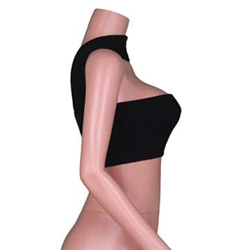 Women Sexy Strapless Tube Crop Top Knitted Halter Neck Bustier Tops Aesthetic Clothes Going Out Top Black S
