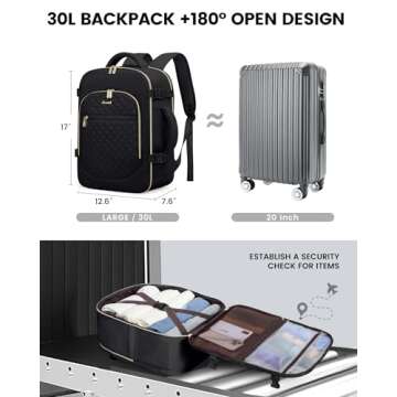 LOVEVOOK Carry on Backpack, 30L Travel Backpack for Women Airline Approved,Luggage Business Weekender Overnight Daypack as Personal Item fit for 15.6 inch Laptop,Black