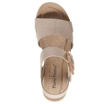 Pierre Dumas Lyra-2 Women's Platform Wedge Adjustable Hook and Loop Comfortable Fashion Sandal (Nude, US Footwear Size System, Adult, Women, Numeric, Medium, 6.5)
