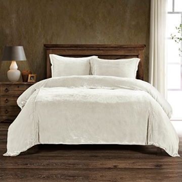 HiEnd Accents Stella Faux Silk Velvet 3 Piece Duvet Cover Set with 2 Pillow Shams, Queen, Stone, Rom...