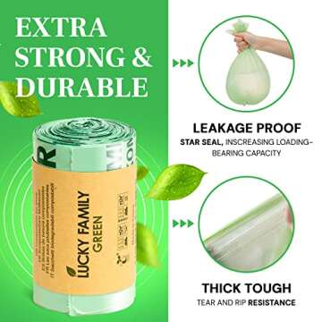 Lucky Family Green Compost Bags for Kitchen Countertop Bin -1.3 gallon trash bags to 1.6 Gallon tras...