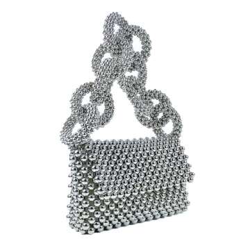 QMLGB Sparkly Women Beaded Evening Clutch Pearl Woven Handbag Trendy Handmade Underarm Purse for Pro...