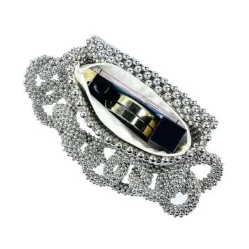 QMLGB Sparkly Women Beaded Evening Clutch Pearl Woven Handbag Trendy Handmade Underarm Purse for Prom Cocktail Party, Silver