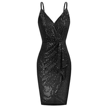 GRACE KARIN Womens Glitter Sequin V Neck Spaghetti Strap Mini Party Dress Clubwear Black XXL