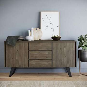 SIMPLIHOME Lowry SOLID ACACIA WOOD and Metal 60 Inch Wide Rectangle Modern Industrial Sideboard Buff...