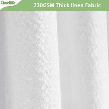 Farmhouse Shower Curtain with A Ruffle Hem, Ivory White Linen Shower Curtain for Bathroom，72"x72" 12 Hooks