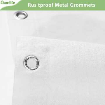 Farmhouse Shower Curtain with A Ruffle Hem, Ivory White Linen Shower Curtain for Bathroom，72"x72" 12 Hooks