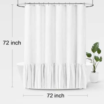 Farmhouse Shower Curtain with A Ruffle Hem, Ivory White Linen Shower Curtain for Bathroom，72"x72" 12 Hooks