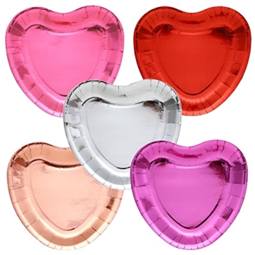 Winoo Design Bulk Valentines Plates - 50 PK - Shiny Heart Plates Paper Heart Shaped Plates for Valen...