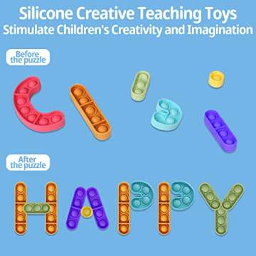 16Pcs Push Fidget Pop Letters Puzzle Toys Alphabet Learning Education Toys Silicone Stress Relief ABCs Puzzle Board Toys Parent-Child Game Play Creative Teaching Toys for Kids Friends Autistic