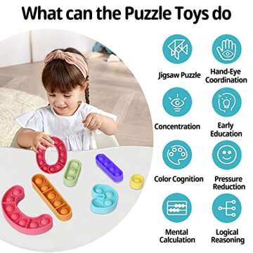 16Pcs Push Fidget Pop Letters Puzzle Toys Alphabet Learning Education Toys Silicone Stress Relief ABCs Puzzle Board Toys Parent-Child Game Play Creative Teaching Toys for Kids Friends Autistic