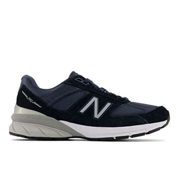 New Balance Women's Made in US 990 V5 Sneaker, Navy/Silver, 8.5