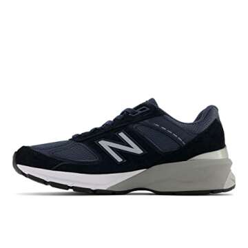 New Balance Women's Made in US 990 V5 Sneaker, Navy/Silver, 8.5