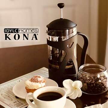 KONA French Press Coffee Press Maker With Reusable Stainless Steel Filter, Large Comfortable Handle & Glass Protecting Durable Black Shell