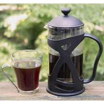KONA French Press Coffee Press Maker With Reusable Stainless Steel Filter, Large Comfortable Handle & Glass Protecting Durable Black Shell