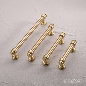 Alzassbg 10 Pack Brushed Gold Cabinet Pulls, 3 Inch(76mm) Hole Centers Cabinet Handles Kitchen Hardw...