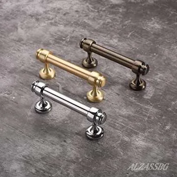 Alzassbg 10 Pack Brushed Gold Cabinet Pulls, 3 Inch(76mm) Hole Centers Cabinet Handles Kitchen Hardware Straight Bar for Cabinets and Drawer AL3082BB