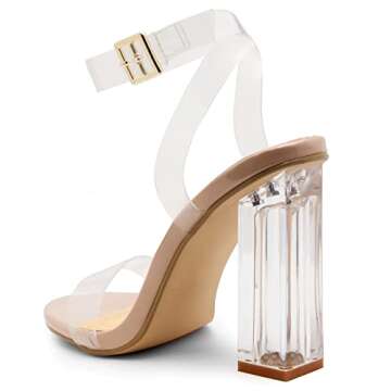 Shoe Land Womens SL-Cllaary Clear Heels Open Toe Ankle Strap Chunky Block Heeled Sandals Dress Pump ...