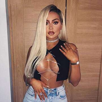 Women's Sexy Metal Chain Sleeveless Crop Top Hollow Out Tank Tops Tees Camisole for Party Festival Club Raves