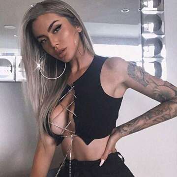 Women's Sexy Metal Chain Sleeveless Crop Top Hollow Out Tank Tops Tees Camisole for Party Festival Club Raves