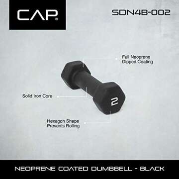 CAP Barbell Black Neoprene Coated Dumbbell, 2 lb Single