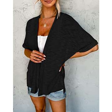 MEROKEETY Womens 2025 Summer Lightweight Cardigan Short Sleeve Open Front Casual Loose Cover Ups