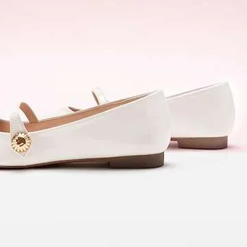 C.Paravano Mary Jane Shoes for Women | Retro Leather Women's Flats | Casual Walking White Shoes | Comfort Square Toe Dressy Flats for Wedding Work Office (Size 9.5,White)