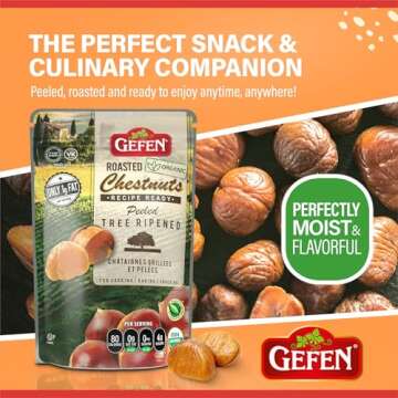 Gefen Organic Whole Peeled and Roasted Chestnuts, 5.2oz (12 Pack) | Chestnuts Peeled and Ready to Ea...
